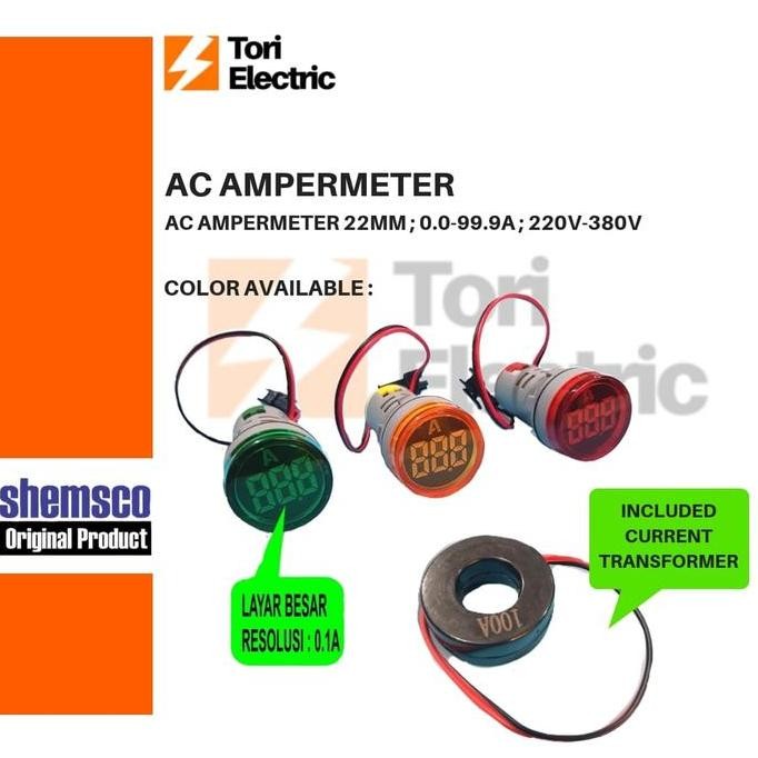 SHEMSCO AC Ampere Meter Digital 100A 500V Diameter 22 Nugi