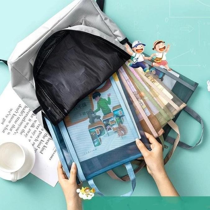 

Tempat Pensil & Pouch Makeup Transparan Jaring [Kemasan Per Item] - Organizer 2 In 1 Besar Untuk Sekolah/Kantor