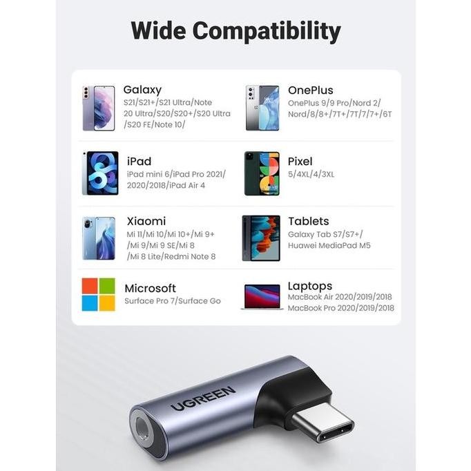Ugreen Audio Converter Adapter Dac Chip Type C To Aux Jack 3.5Mm Earphone Headset Untuk Samsung Pixe