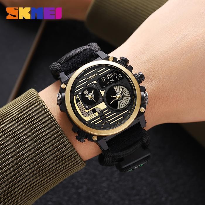 Zjs Jam Tangan Pria Analog-Digital Sport Tahan Air Tali Nilon Skmei 2202