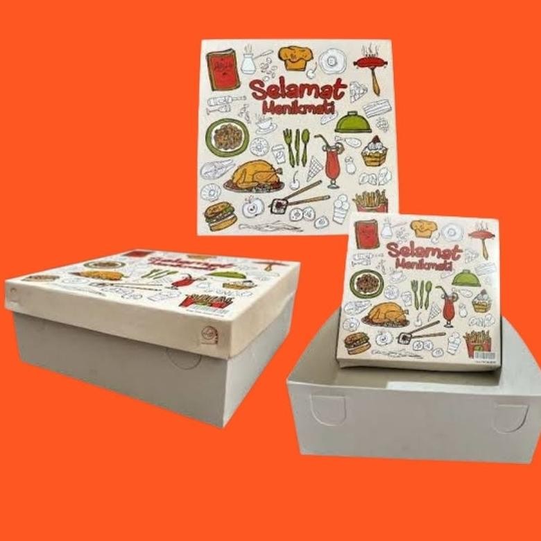 Dus nasi / lunch box motif putih mantap model tutup pisah (TPS) isi 25 pcs Nugi
