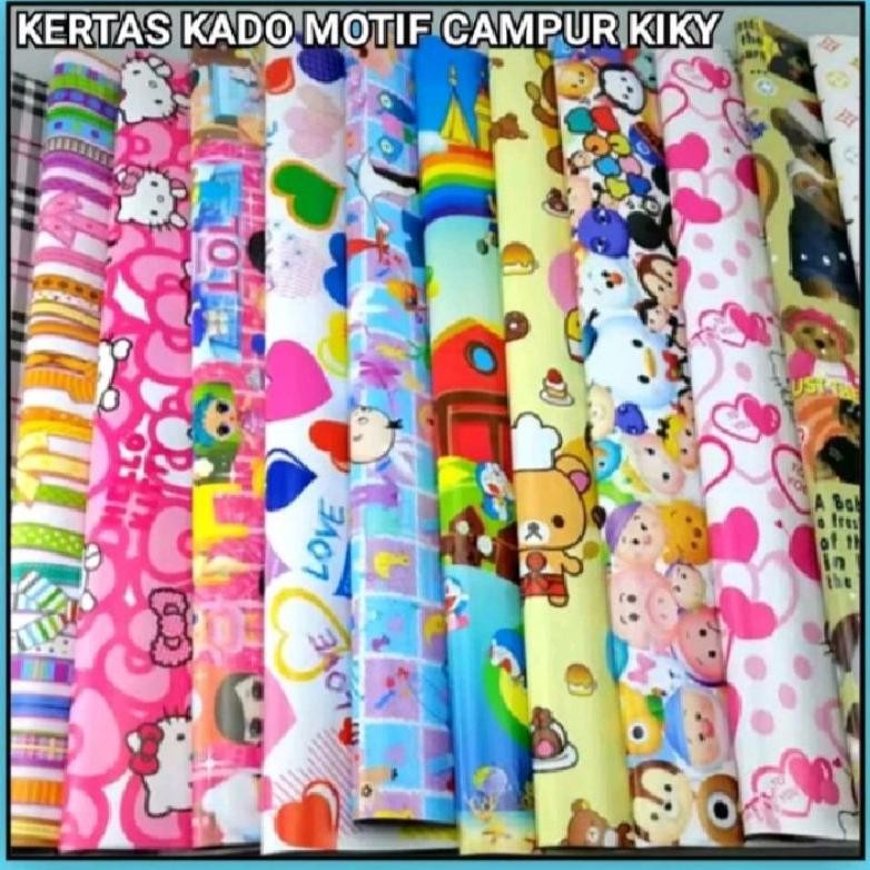 

kertas kado kiky 1 pak isi 50 lembar, motif campur Nugi