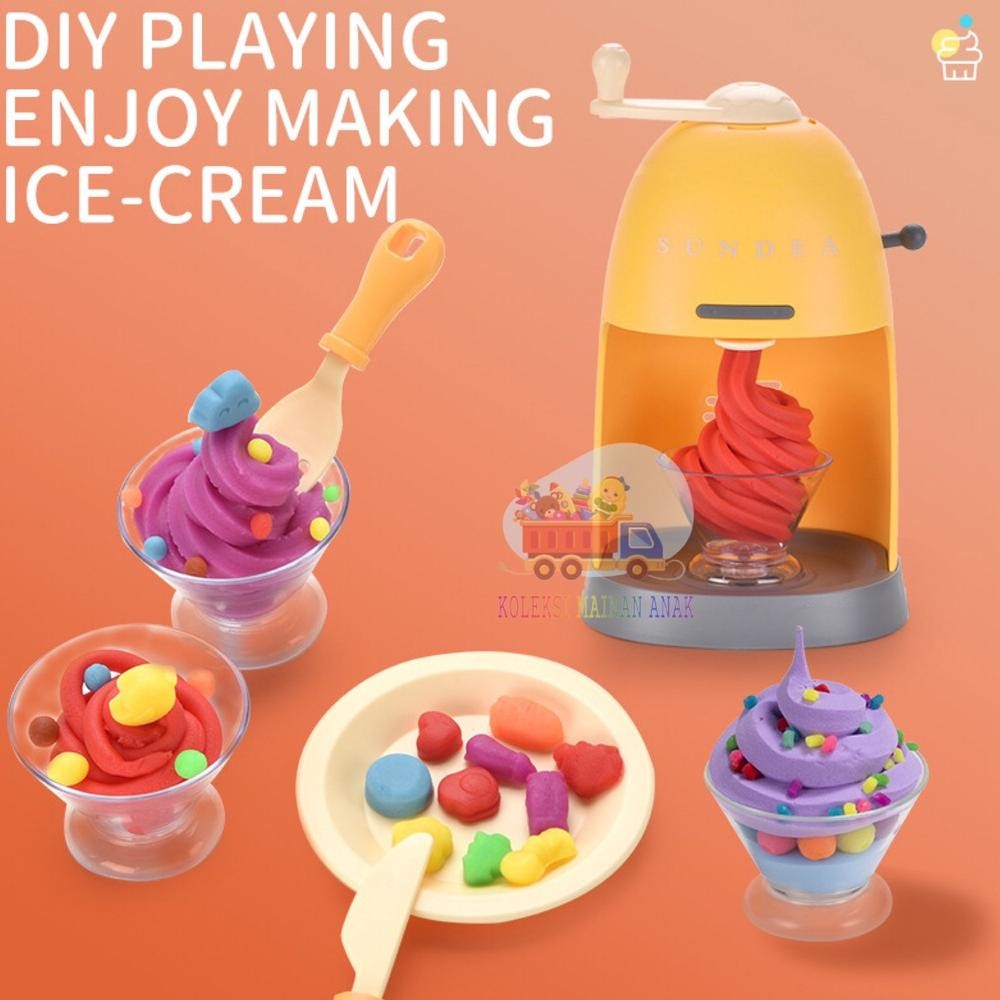 Berkualitas Mainan edukasi anak mesin lilin cetakan es krim play fun doh set machine color ice cream