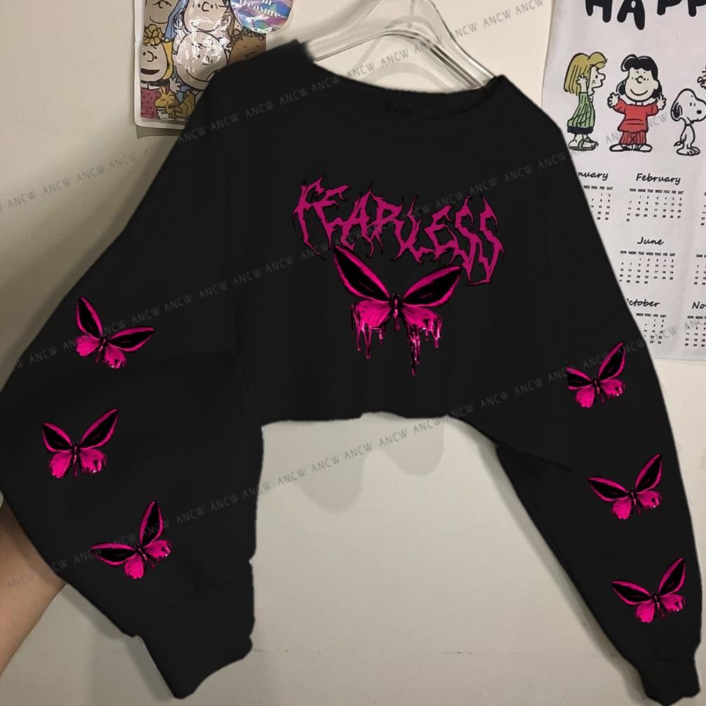 Terbaru FEARLESS SWEATER CROP KOREAN STYLE TERBARU
