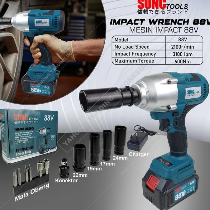 SUNC TOOLS Mesin Impact Wrench Baterai Kunci Shock Pas 88V 88Vf