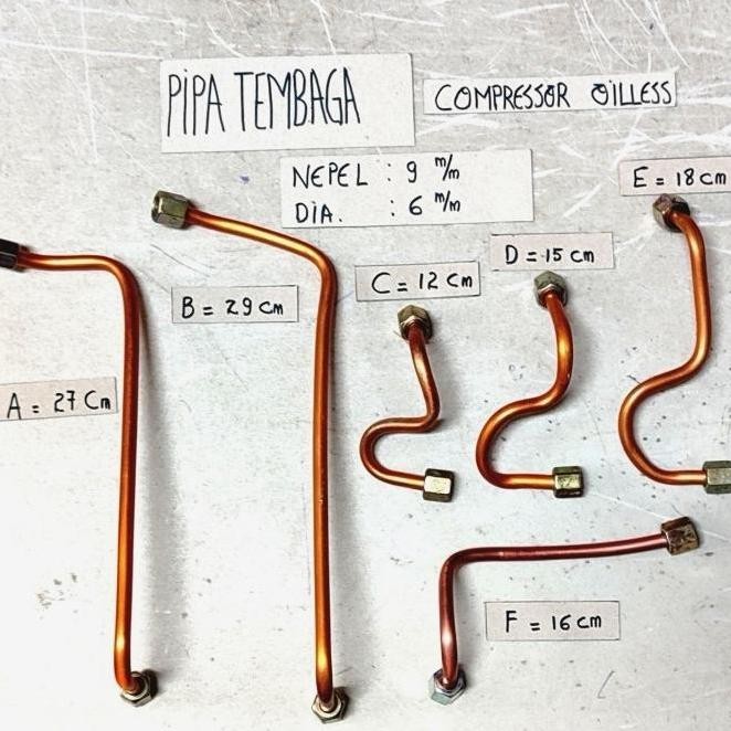 Pipa Tembaga Compressor Oilless / Kompresor Tanpa Oli Nepel 9mm VARIAN