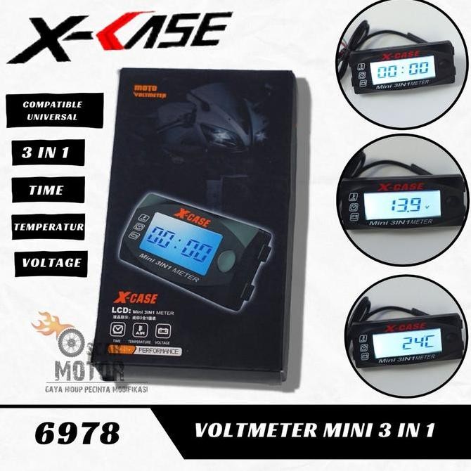 Promo Voltmeter Spion 3 In 1 Plus Breket Mode Jam Suhu Aki Pnp High Volteg 3 Universal By Queen_Jaya