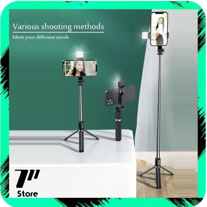 SIAP KIRIM SELFIE STICK TRIPOD + REMOTE BLUETOOTH + LED + HOLDER KAMERA HP
