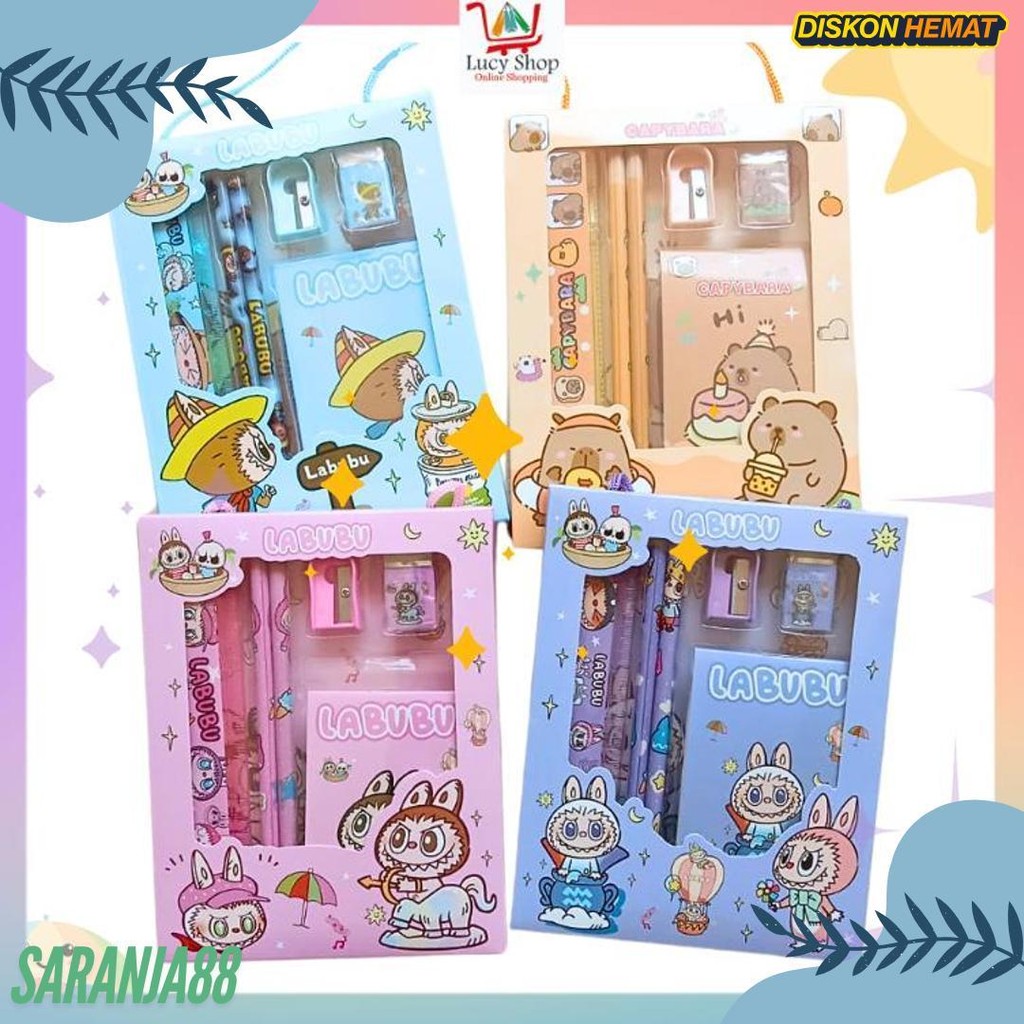 

Set Alat Tulis Anak 8 In 1 Motif Sanrio Labubu Capybara Stationary Set Perlengkapan Sekolah Diskon Setengah Harga