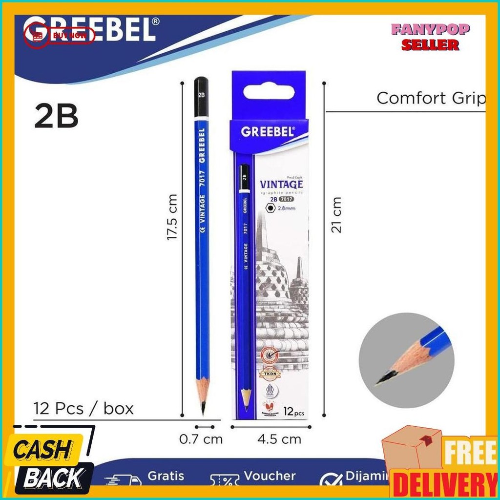 

Greebel Pencil Tulis / Pensil 2B 7017 Vintage (12Pcs/Set) / Graphite Pensil Ujian Alat Tulis Sekolah Diskon Setengah Harga