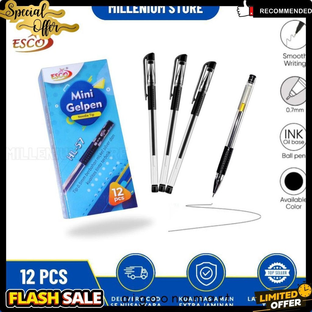 

Promo (12Pcs) Pulpen Gel Hitam Oni-X H802 / Gelpen Hitam 0.5Mm / Bayar Di Rumah / Duta Gemilang Diskon Setengah Harga