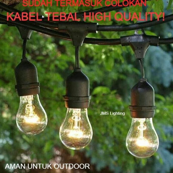 Fitting Lampu Gantung 10METER+ 20 FITTING Lampu Outdoor Cafe