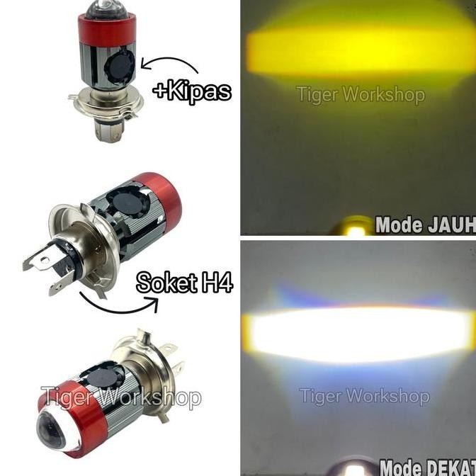 Lampu Utama LED H4 Laser Hi Low 50W Kipas Pendingin Headlamp Mobil Motor Terang Termurah