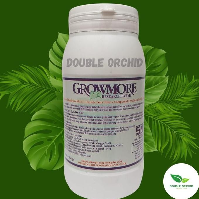 Pupuk / Nutrisi NPK GrowMore Daun 32-10-10 (454gr) Akar Bunga Buah 454 Gram Kemasan Botol Pupuk Grow