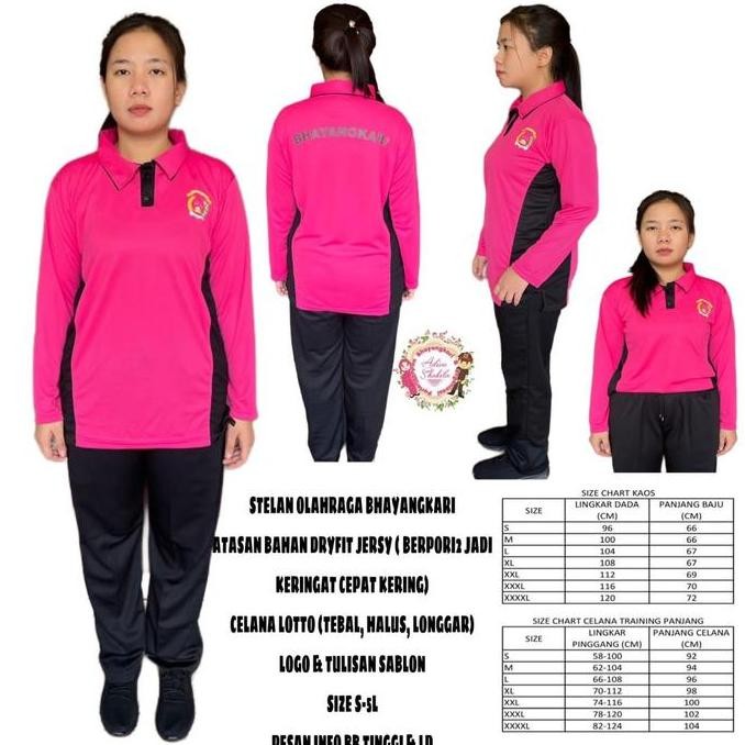 STELAN OLAHRAGA BHAYANGKARI PINK HITAM ATASAN DRYFIT JERSEY CELANA LOTTO