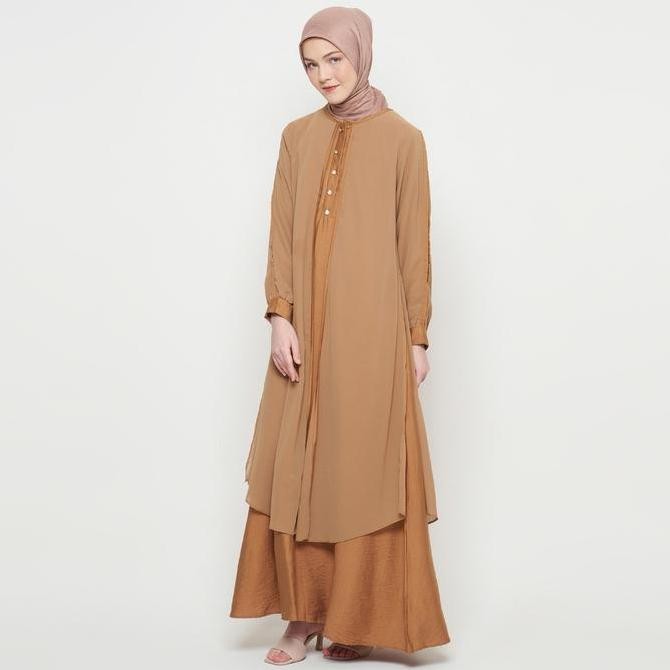 Gamis Wanita Pakaian Muslim Wanita Gamis Slit Warna Coklat SR277