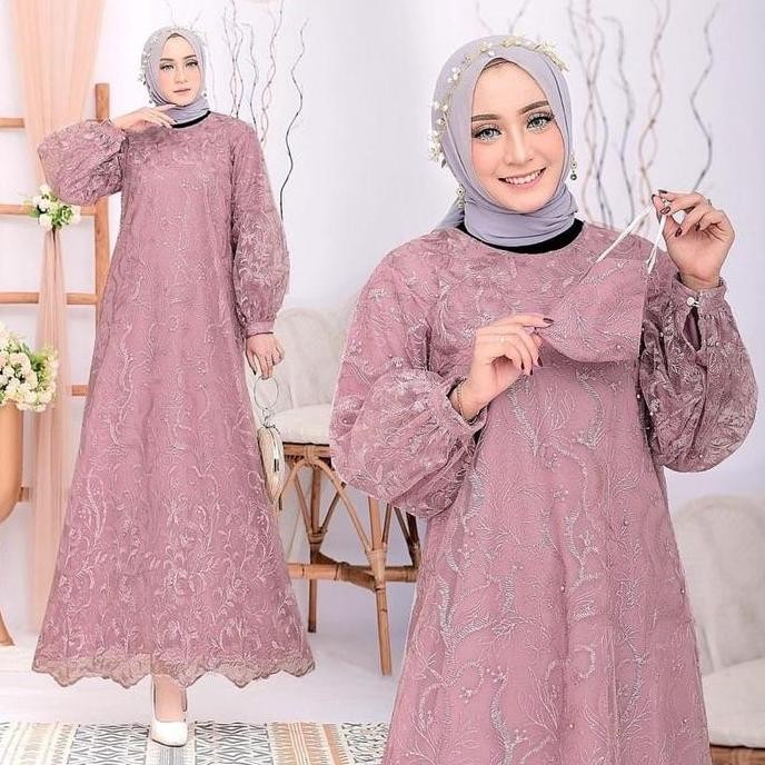 Vannamille id Gamis Arumi Bahan Full Brukat Tile Mutiara Size S-M,L,XL,XXL Dress Pesta Kondangan Fas