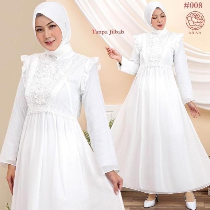 Gamis Putih Muslim Wanita Dress Brukat Lebaran Haji Umroh Manasik 008