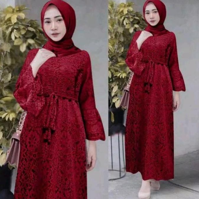 Maxi Yasina/Gamis Full Brukat/Gaun Pesta Muslimah Muslim Panjang Dress Mewah Kondangan Wanita Cantik