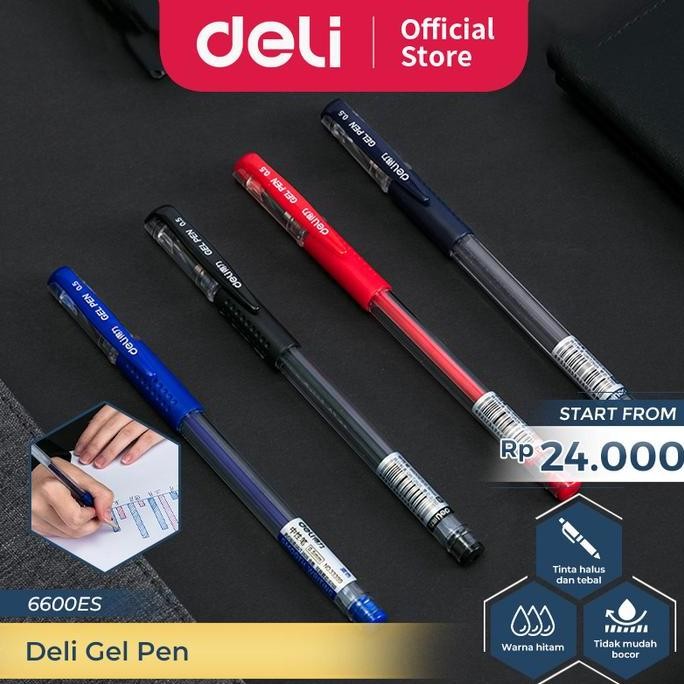 

tersedia pulpen gel deli retractable 0.5mm 6600es s01 - isi 12 pcs