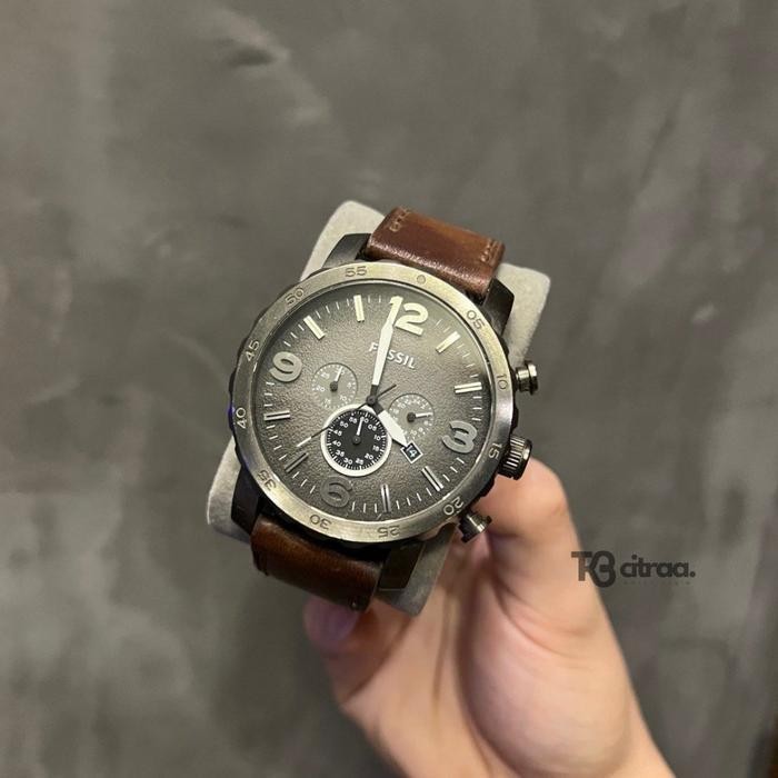 Jam Tangan Pria Fossil Nate Chronograph Kulit Sporty Casual Original Jr1424