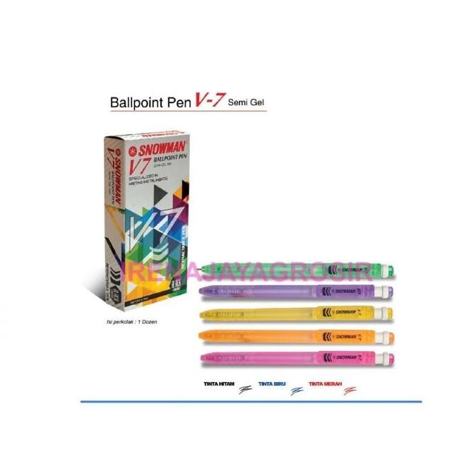 

tersedia pulpen snowman v7 ballpoint hitam/biru - 1 lusin isi 12 pcs