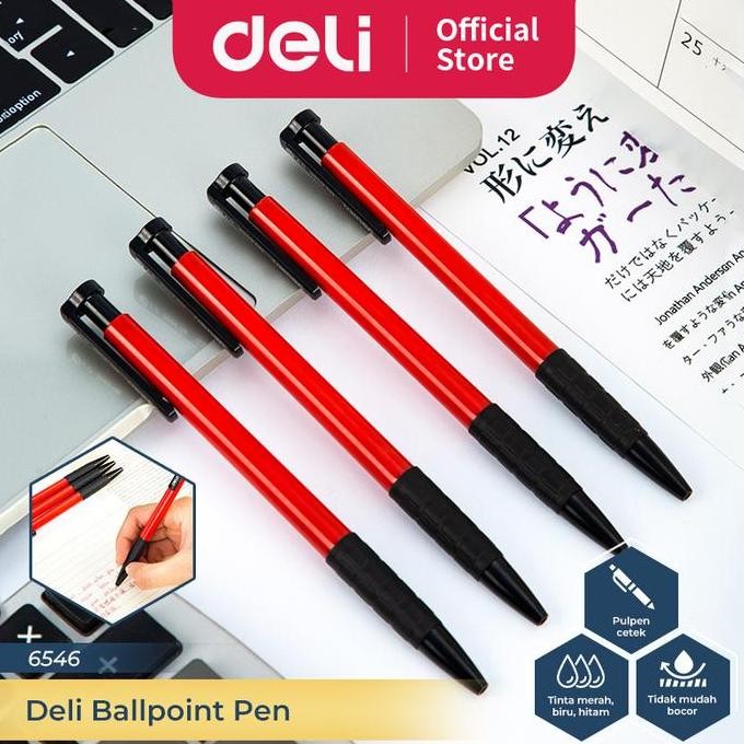 

tersedia pulpen deli retractable 0.7mm - isi 36 pcs hitam/biru/merah model tekan 6546