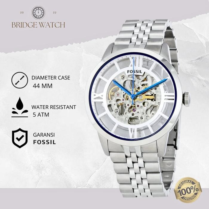 Jam Tangan Pria Fossil Townsman Automatic Me3044 Silver Stainless Steel Mewah Original