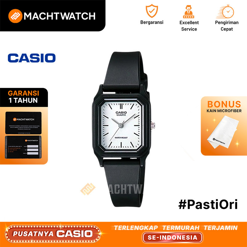 Jam Tangan Unisex Casio Standard LQ-142-7EDF LQ142 White Dial Black Rubber Band