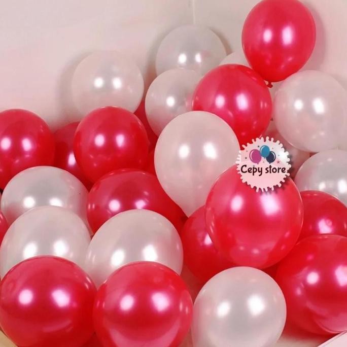favorit] [ ISI 50 PCS ] Balon Latex METALIK Merah Putih / Balon Merah Putih Metalik