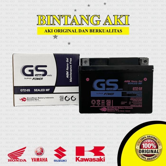 Aki Motor Honda Beat Vario 110 Supra X 125 Scoopy Spacy Blade Revo New Mega Pro Gtz5S Mf 12V 5Ah Acc