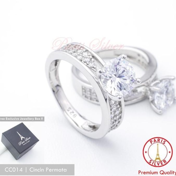Cincin Kawin Permata Model Solitaire Perak Asli Silver 925 Lapis Emas Putih Wanita Tunangan