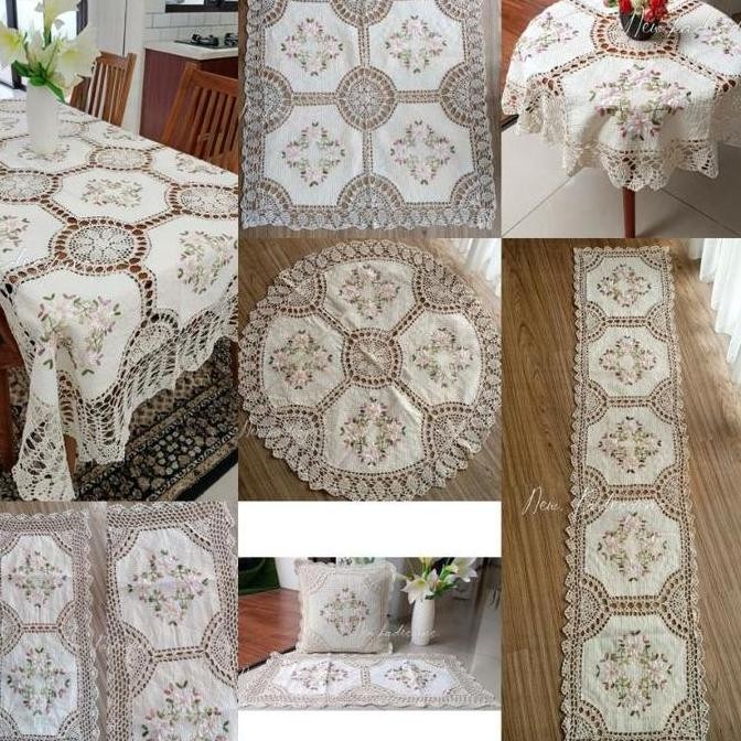 (PROMO) TAPLAK MEJA RAJUT SULAM PITA. SARUNG BANTAL KURSI SET TAPLAK MEJA TAMU PREMIUM. TAPLAK RUNNE