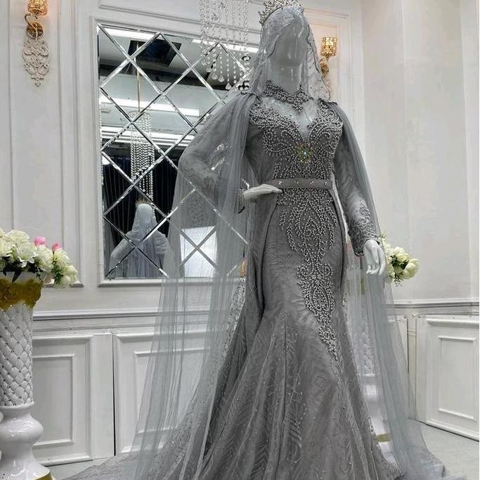 Gaun pengantin duyung mutiara Mewah Pesta pernikahan