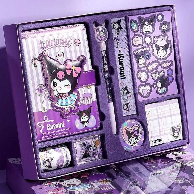 

SANRIO LUXURY NOTEBOOK FULLSET 9 IN 1 GIFT BOX /BUKU TULIS KUROMI & MELODY /NOTEBOOK SANRIO SET