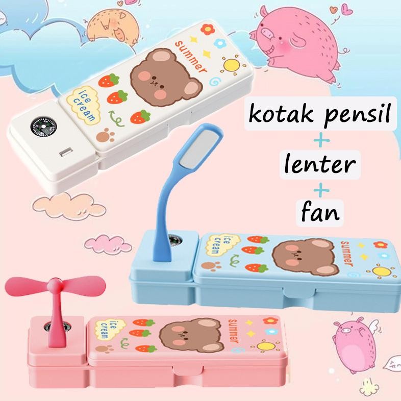 

3 IN 1 Kotak Pensil Multifungsi Lampu Meja Kipas Angin Kecil / Tempat Pensil Lucu