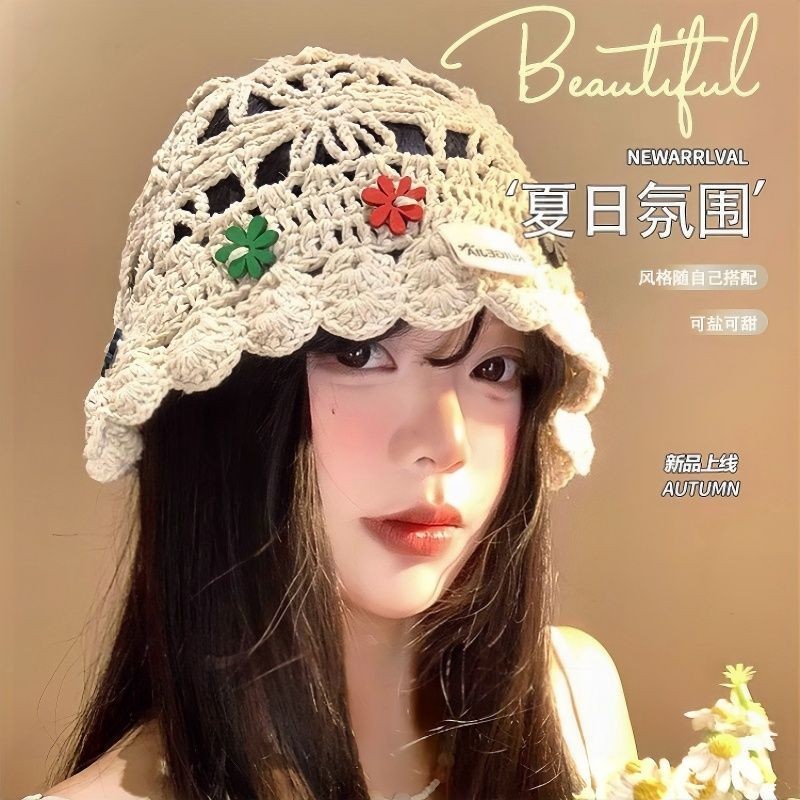 [Saror]Topi Rajut Tangan Bunga Berongga Wanita Serbaguna