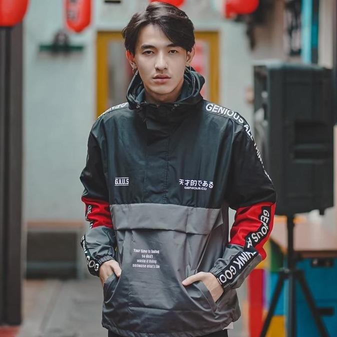 Jaket Pria Wanita Cagoule Parasut Original Gnus Santai Hitam Putih