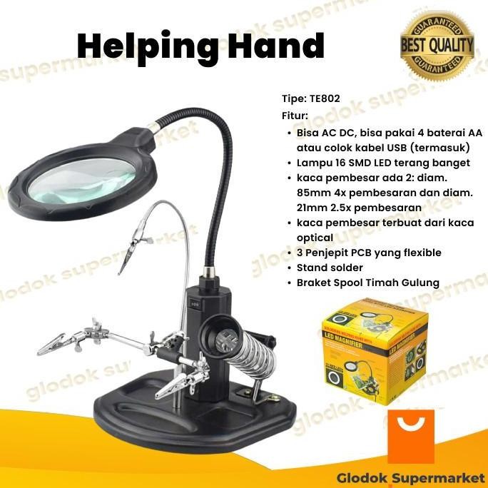 

Helping Hand LED Magnifier TE802 Alat Bantu Solder Kaca Pembesar Jepit PCB TE-802 AC DC