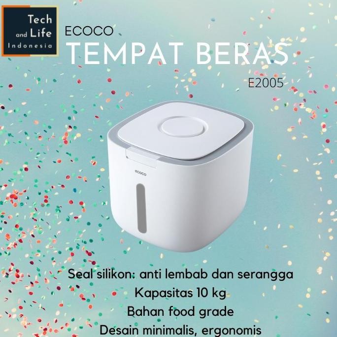 Produk Baru ECOCO Tempat Beras 10KG Anti Lembab - Rice Storage Box Dispenser