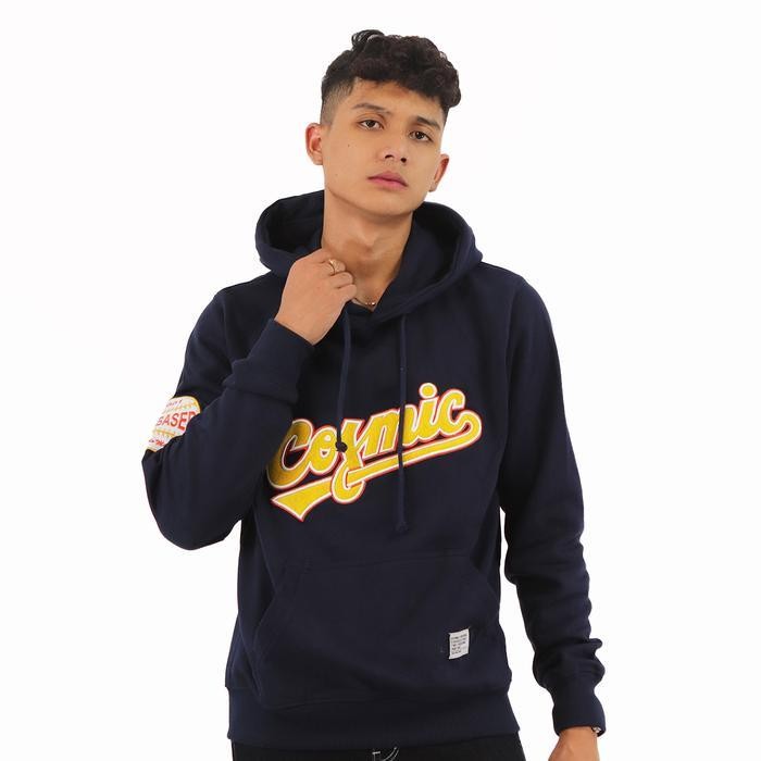 ZCS Cosmic Jaket Sweater Hoodie Pria SHEIN NAVY Bordir Fit Fleece Panjang Tulisan Hitam Jumper Topi