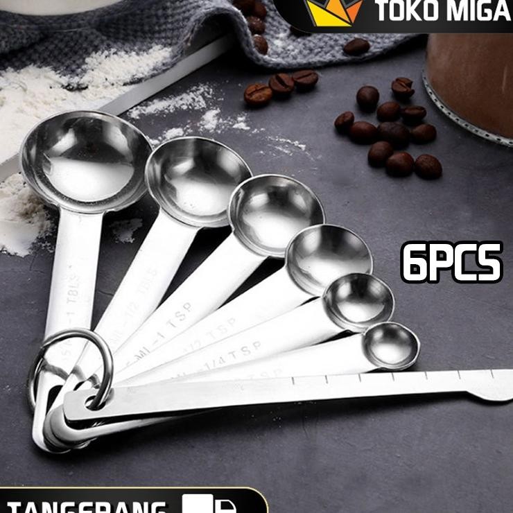 6 In 1 Takaran Sendok Stainless Steel Sendok Ukuran Takaran Stainless Kualitas Tinggi Sendok Ukur St
