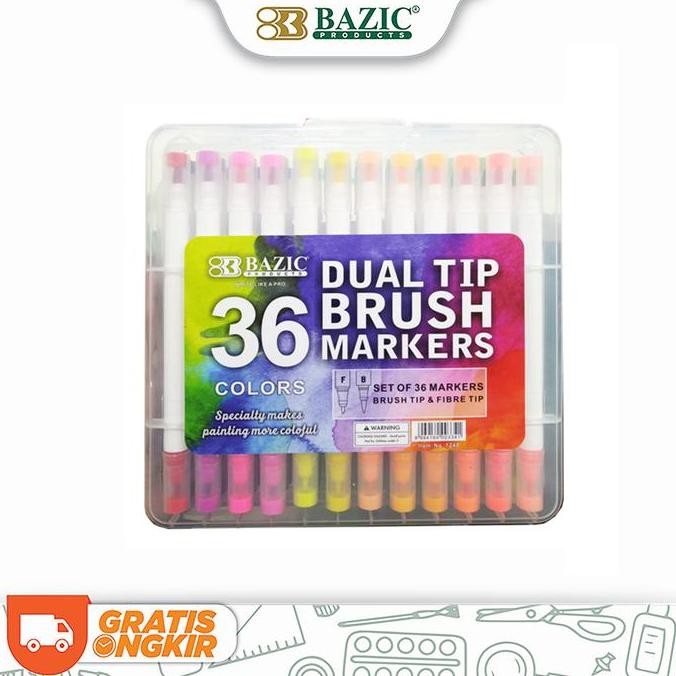 

Bazic 36 Colors Dual Tip Brush Markers - Spidol Kuas 36 Warna