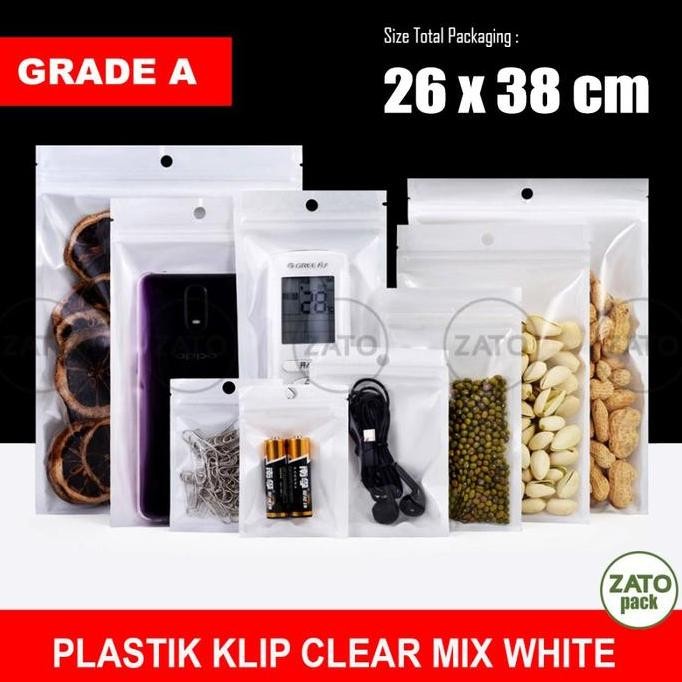 

26x38 100 pcs Plastik klip plastik ziplock putih mix clear bungkus kemasan packaging ZATOPACK