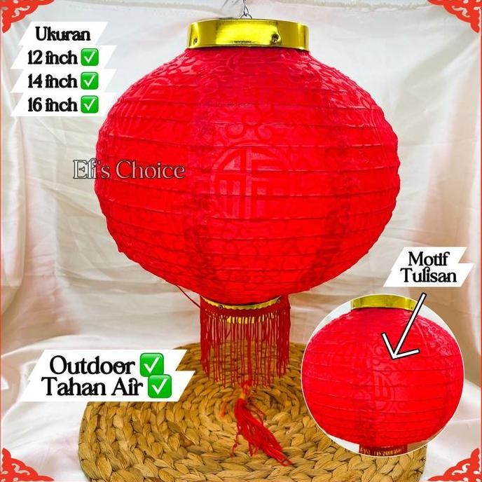 paling diminati] Lampion Kain Merah Motif Tulisan Mandarin Lampion Imlek Outdoor Tahan Air Premium
