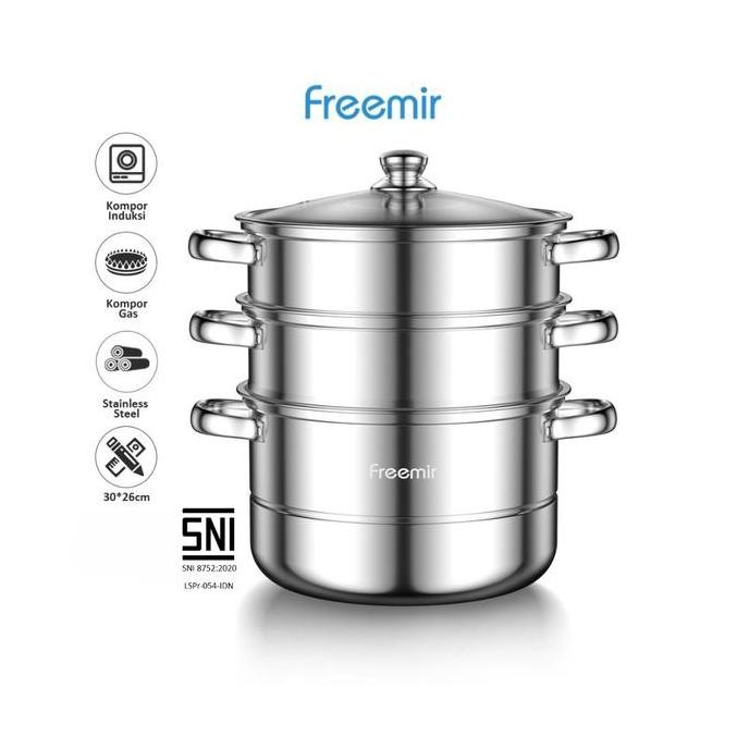 [SPECIAL] freemir Panci Kukus 3 Susun Stainless Steel Tebal Anti Lengket Anti Karat Dandang Kukusan 