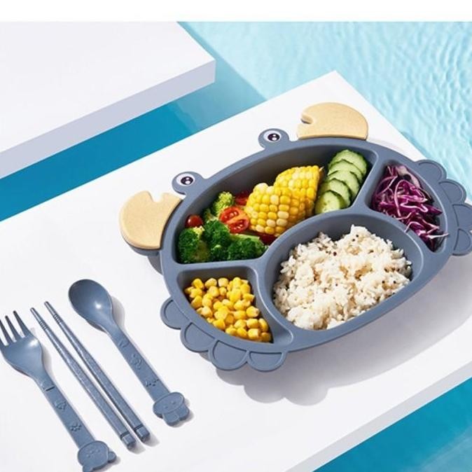 ] PIRING MAKAN ANAK SET SENDOK GARPU SUMPIT CRAB KEPITING MICROWAVEABLE