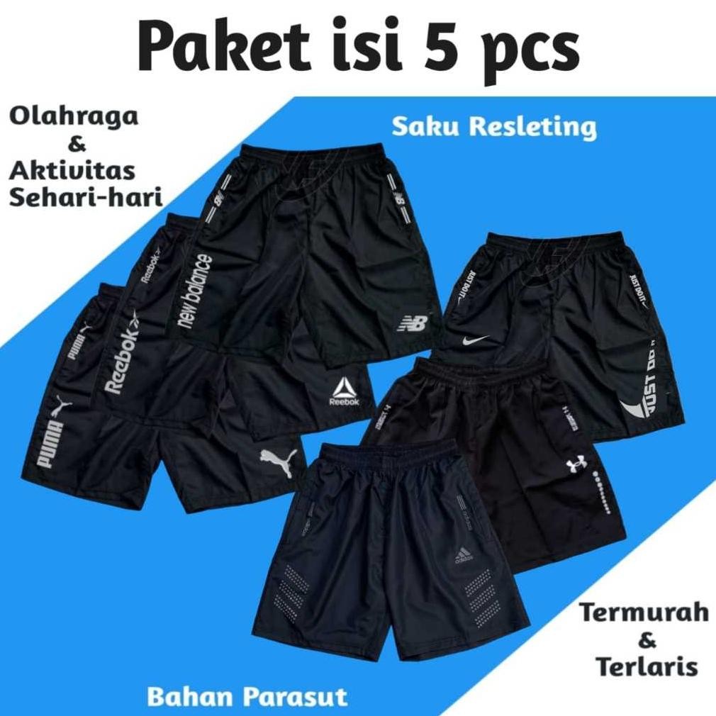 Kolor Celana Pendek Olahraga Parasut Saku Resleting Running Sport Gym Nugi