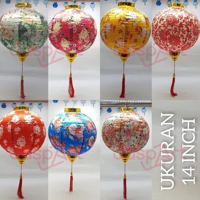 Buruan beli] LAMPION IMLEK Lampion bulat motif bunga bahan satin premium dekorasi imlek sangjit