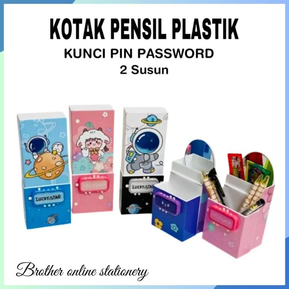 

Readyy!! BOS Kotak Pensil Plastik Kode Pin 2 Susun + Cermin / Pencil Case / Tempat Pensil